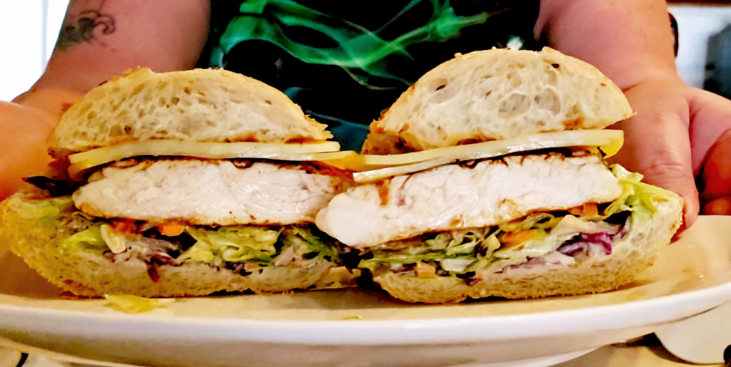 Grilled Chicken Sandwich made from a chicken fillet and part of a store bought salad kit