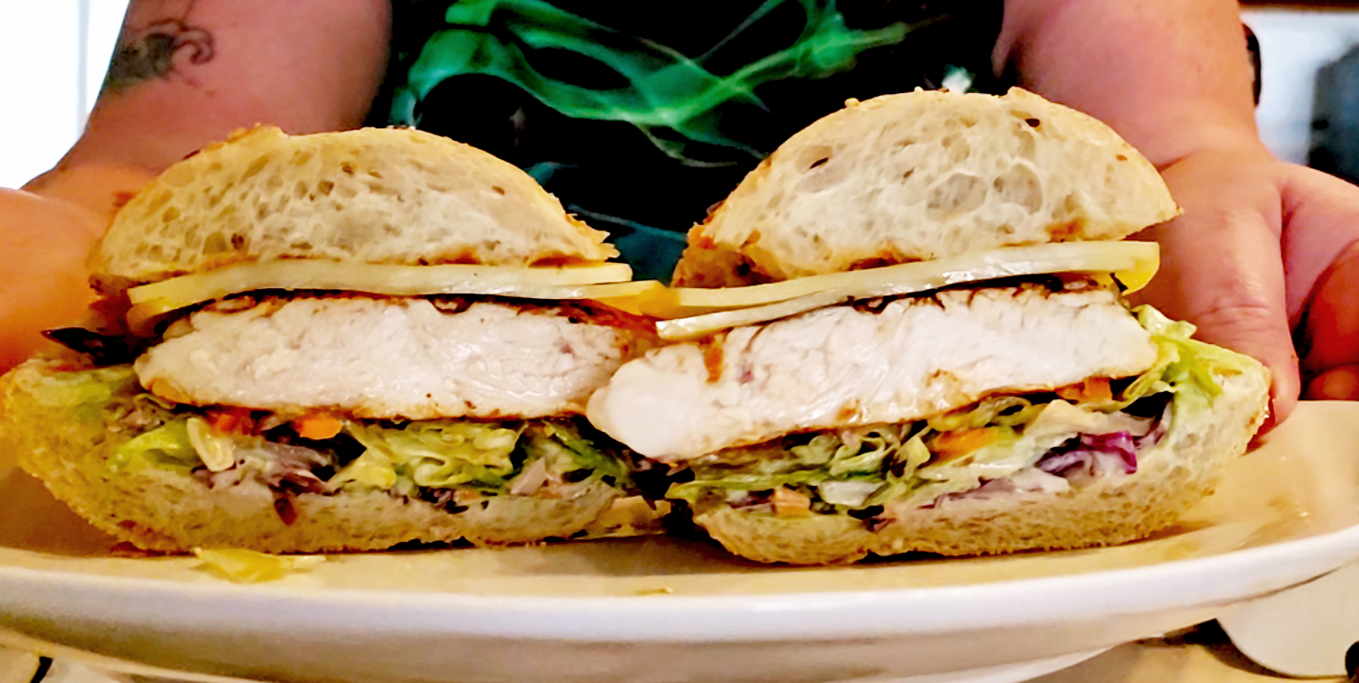 Grilled Chicken Sandwich made from a chicken fillet and part of a store bought salad kit